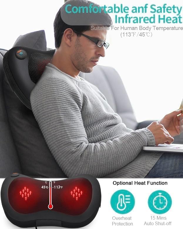 Back Massager with Heat Massagers for Neck -Shiatsu Kneading Massage Pillow for Back, Shoulder, Leg Pain Relief - Gifts for Men Women Mom Dad Stress Relax at Home Office and Car
