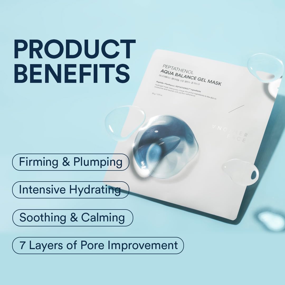 ANOTHERFACE PEPTATHENOL™ Aqua Balance Mask 4pcs, Overnight Deep Hydrating Hydrogel Mask Pack, Korean skin care, Pore Minimizing, Lifting & Firming, Non-irritation, Vegan, Korean Skin Care