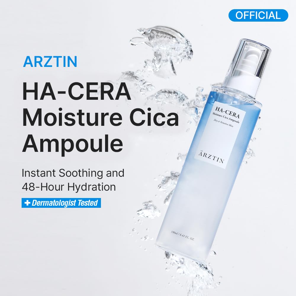 HA-CERA Moisture Ampoule, 6.42 fl oz, Calming Deep Moisturizing Serum with CICA Ceramide Hydrolyzed Hyaluronic Acid