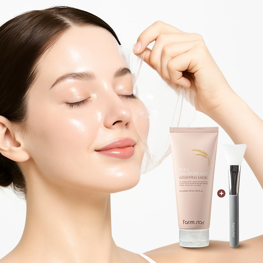 FARMSTAY RICE & HYALURONIC ACID WRAPPING MASK 5.07 fl.oz./150ml, overnight face mask, rice mask, peel off face mask, glass skin, korean skincare