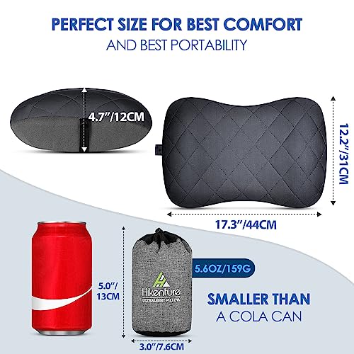 Hikenture Ultralight Inflatable Pillow with Removable Cover for Neck Lumber Support - Upgrade Washable Travel Air Pillows for Camping, Hiking, Backpacking (Grey)