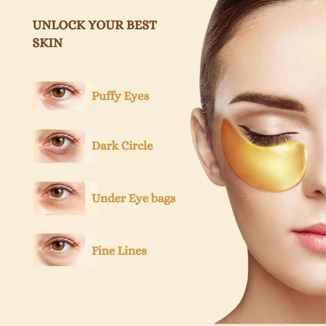 Under Eye Patches for Puffy Eyes and Dark Circles (20 Pairs), 24K Gold Gel Eye Mask Collagen Skincare with Retinol and Hyaluronic Acid, Eye Gel Pads, Eye Patches For Wrinkles