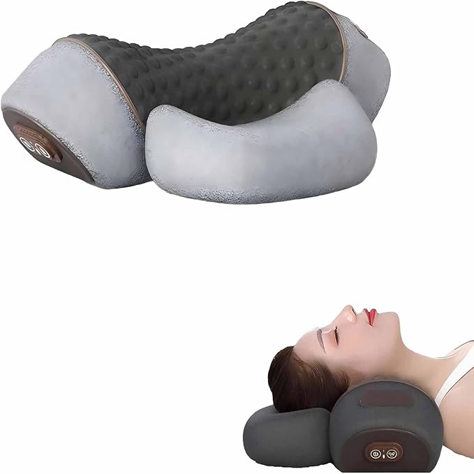 3-in-1 Heated Neck Massage Pillow | Memory Foam Cervical Support | Relaxation Pillow for Home & Office (Grey)