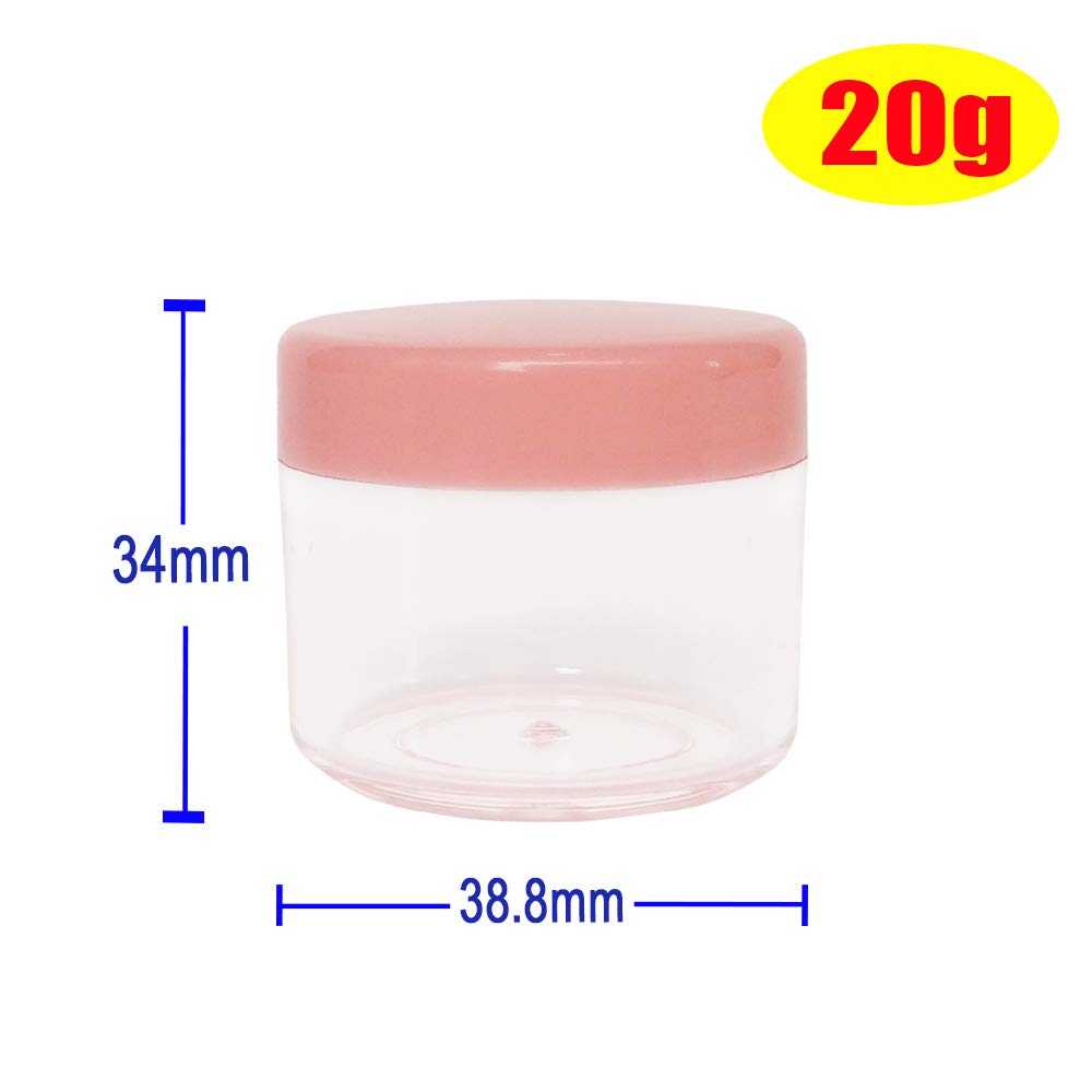 Wopanxye 20pcs 20ml Mini Travel Jars with Pink Lids for Cosmetics, 20g Plastic Small Pot for Beauty Container, Makeup Sample Eyeshadow, Face Cream, Lip Gloss Balm, Powder, Lotion, Toner, Homemade DIY