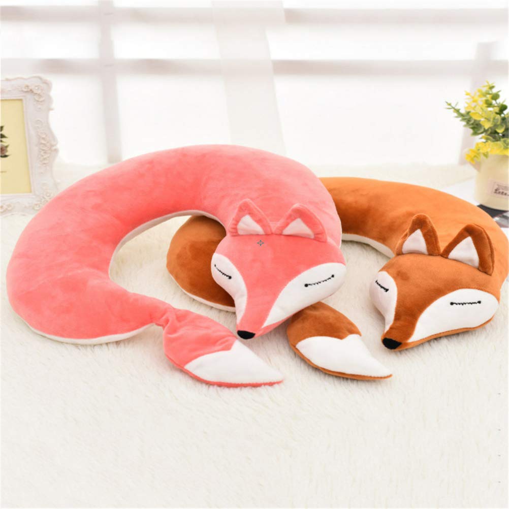 jidachuang Travel Pillows Planes Fox Animal U-Shaped Neck Pillow Plush Fur Warm Cartoon Comfortable Luggage Pillow for Airplanes Car Train (A-Brown)