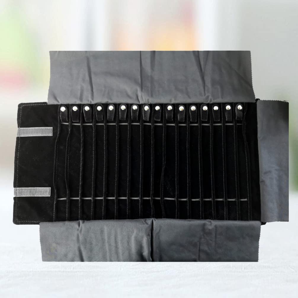 DOITOOL Jewelry Roll Organizer Travel Case: Travel Jewelry Case Roll Bag Organizer for Necklace Earrings Ring Bracelet, Jewelry Organizer, 16 Hook, Black