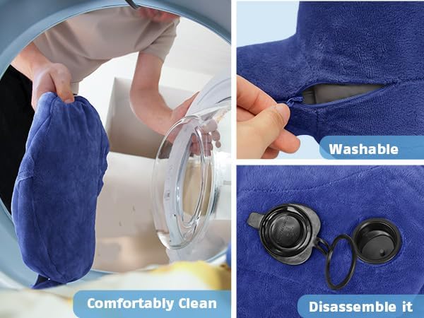 Inflatable Travel Pillow Neck Pillow Airplane Pillow for Airplanes, Trains, Cars, Office & Home (Blue, Standard)