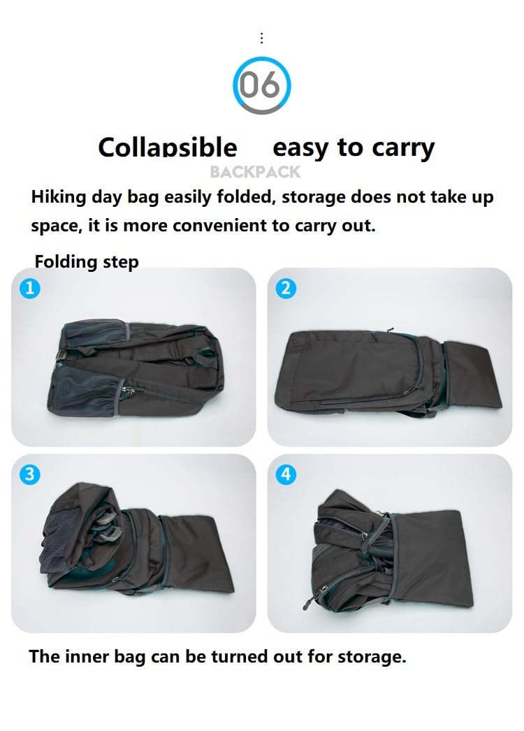 Gagashoo Ultra Lightweight-Packable-Hiking-Backpack Small Foldable Travel Camping Daypack Casual Outdoor Water-resistant 25L Backpacks (Black)