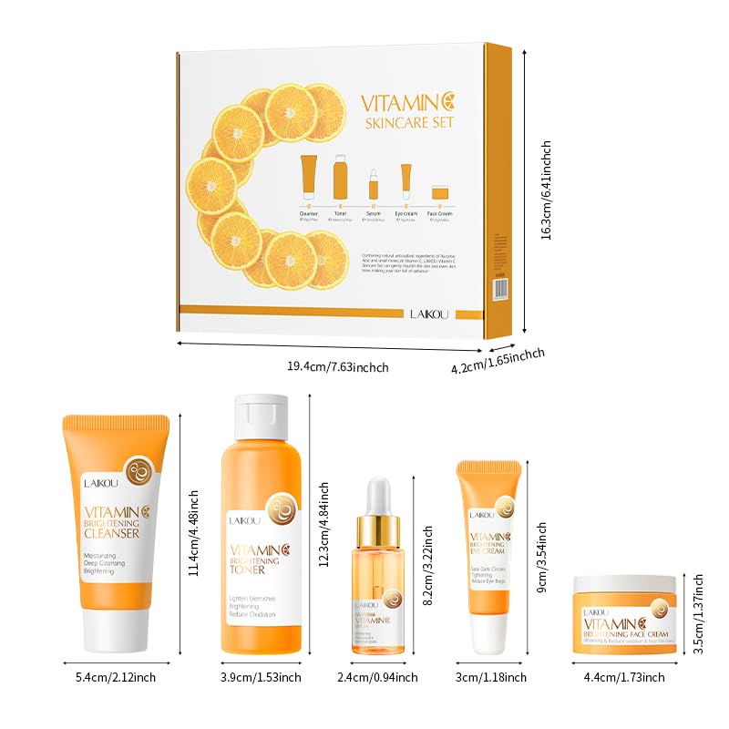 5Pcs Skincare Gift Set for Teenage Girls, Vitamin C Face Skin Care Kit With Cleanser, Toner, Face Serum, Eye Cream, Cream, Travel Skin Care Sets & Kits, Hydrating Facial Kit Skincare Set for Women Men