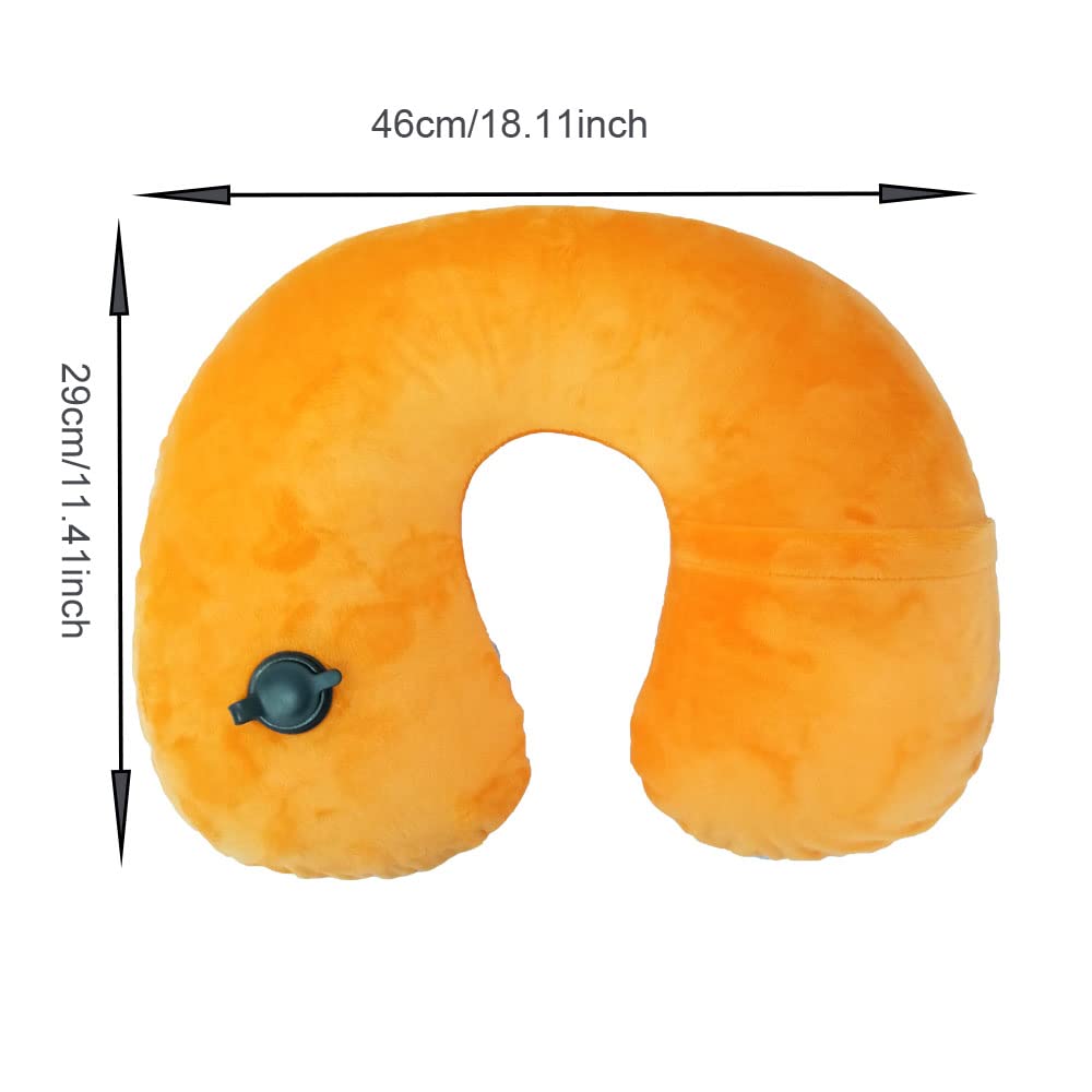 MXJZW 2Pack Inflatable Neck Pillows with Washable Crystal Velvet Cover Ultralight Travel Pillow for Airplane, Car, Office U-Shaped Ergonomic Support(Orange Red Royal Blue)