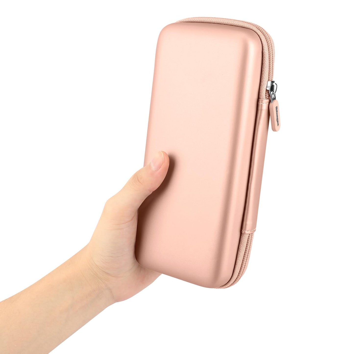 iMangoo Shockproof Travel Essentials Organizer Charger Case, Space-Optimized Zipper Electronics Accessories Pouch Tech Cord Cable Adapter Power Bank Storage for Women Men, 8.5x4.5x2 in (Rose Gold)