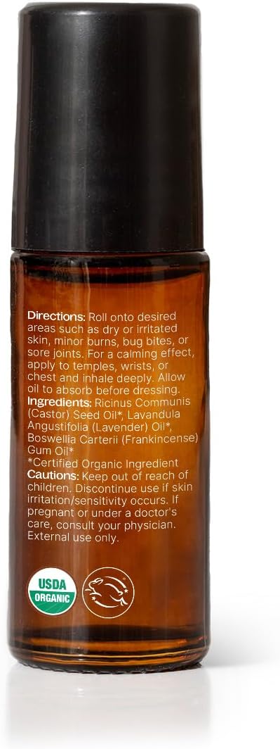 Plant Therapy Organic Lavender & Frankincense Castor Body Oil Roll-On 30 mL (1 oz) Soothes Dryness, and Skin Irritation, Calming Aroma, Relaxation, Pure, Organic Formula, Healing Benefits