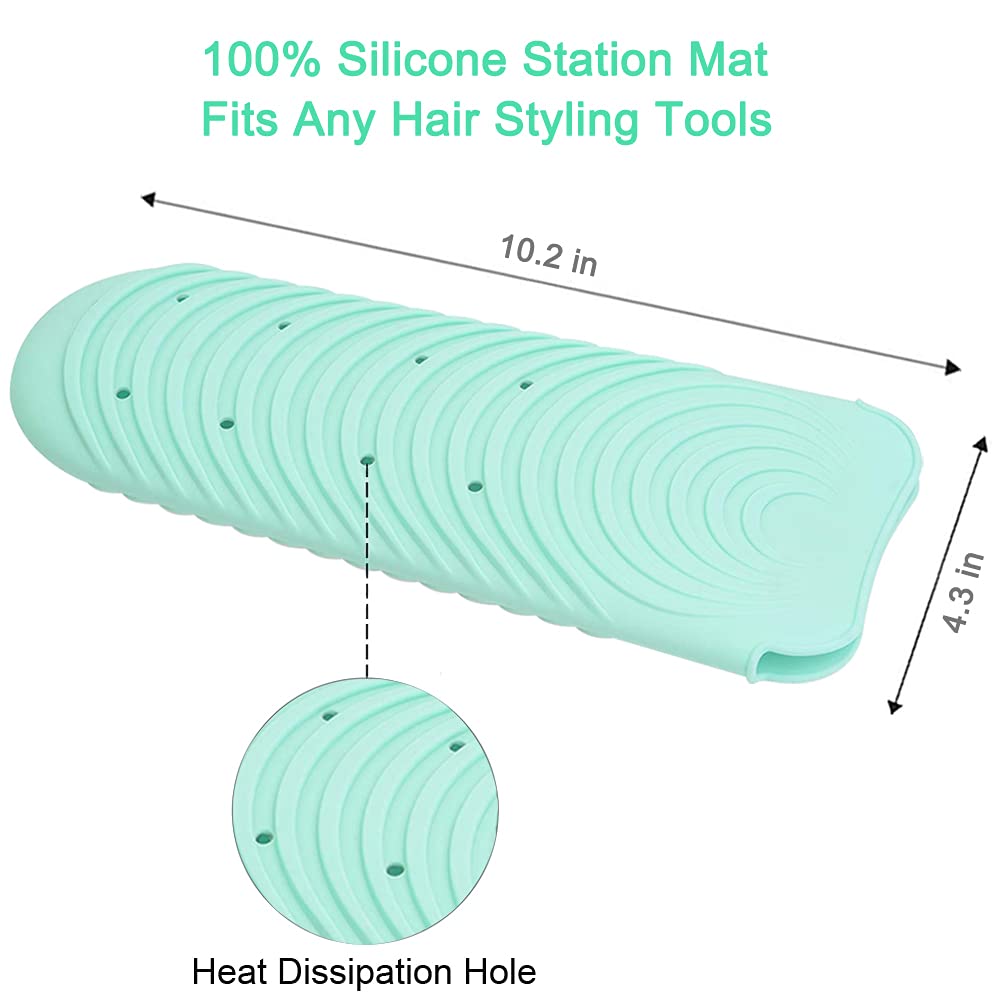 Heat Resistant Mat for Curling Iron, Silicone Flat Iron Mat & Holder for Counter, Portable Travel Curling Iron Mat & Pocket for Hot Hair Styling Tools