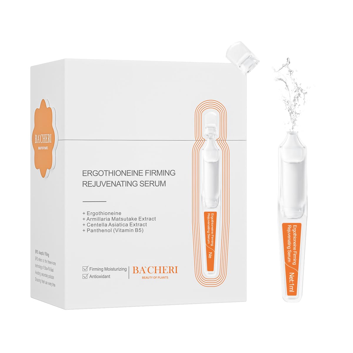 Ergothioneine Firming Rejuvenating Ampoules Serum - Hydrating and Repairing Formula with Pro-Xylane, Centella Asiatica Extract, and Vitamin B5 for Various Skin Types, 15 Pcs/Box