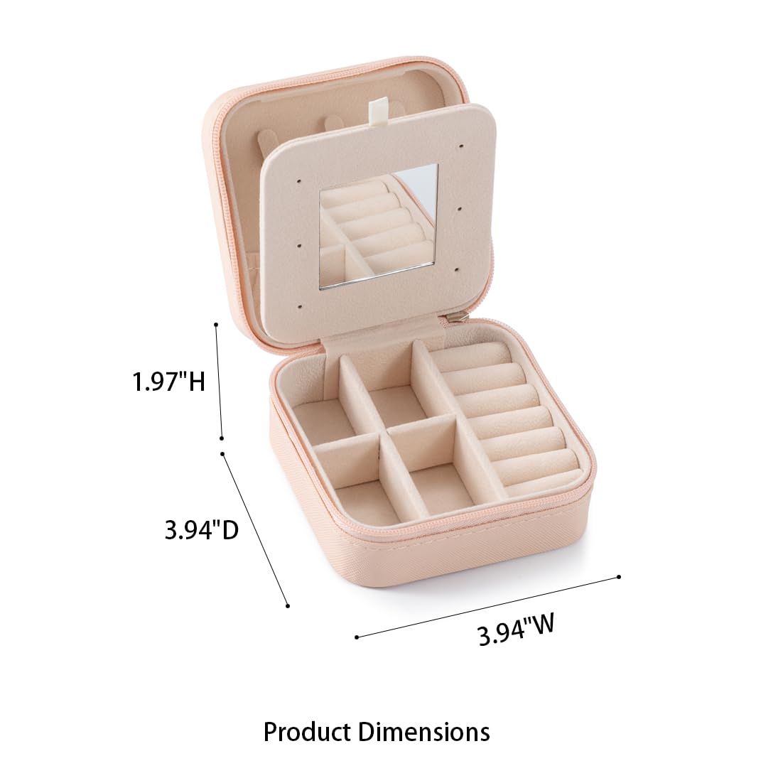 Small Travel Jewelry Case, To Go Portable Jewelry Box, Travel Jewelry Organizer,Portable Jewellery Storage Holder for Rings Earrings Necklace, Gifts for Girls Women with Mirror -Pink