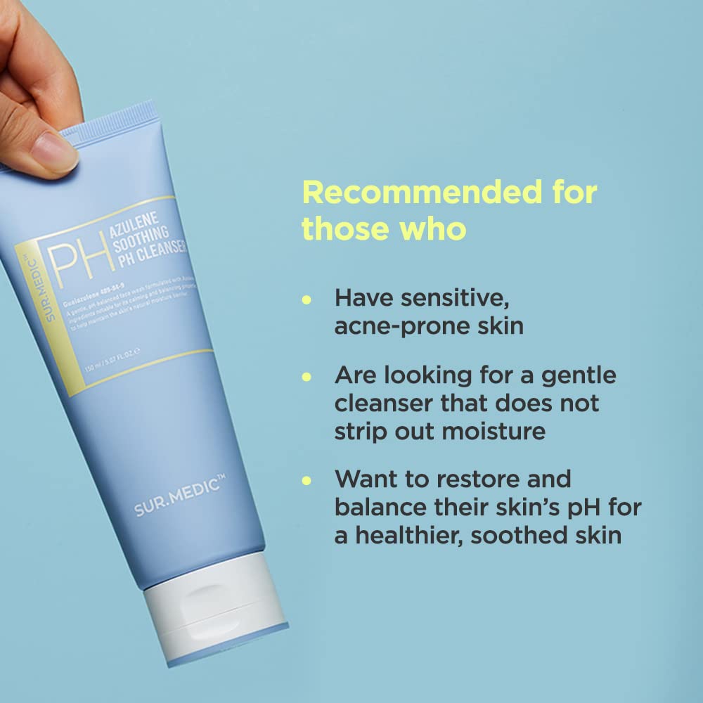SUR.MEDIC+ Azulene Soothing PH Cleanser 5.07 oz / 150ml - Hypoallergenic, Sensitive Skin, Smooth, Moisturizer, Centella, Korean Skin Care