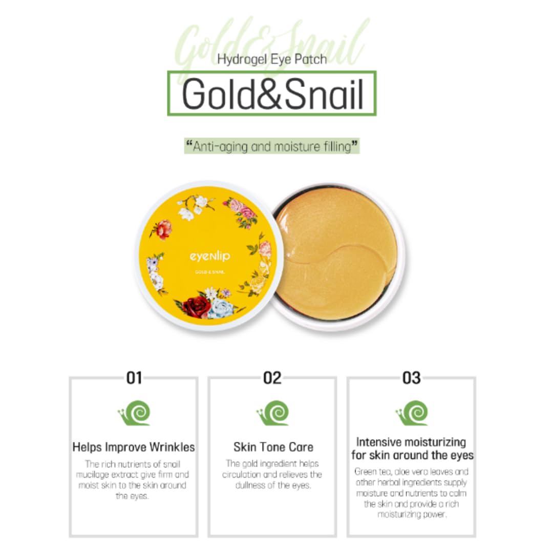 Gold & Snail Hydrogel Eye Patch 60 pcs - Hydrating Under-Eye Gel Patches with Snail Secretion Filtrate, Colloidal Gold and Collagen for Revitalizing Care, Korean Skincare
