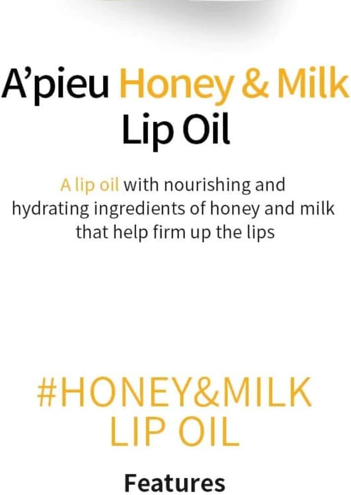 A'PIEU Honey & Milk Lip Oil I Korean Lip Oil, Long-Lasting Moisture, Nourishing Extracts, Smooth Finish, Lightweight