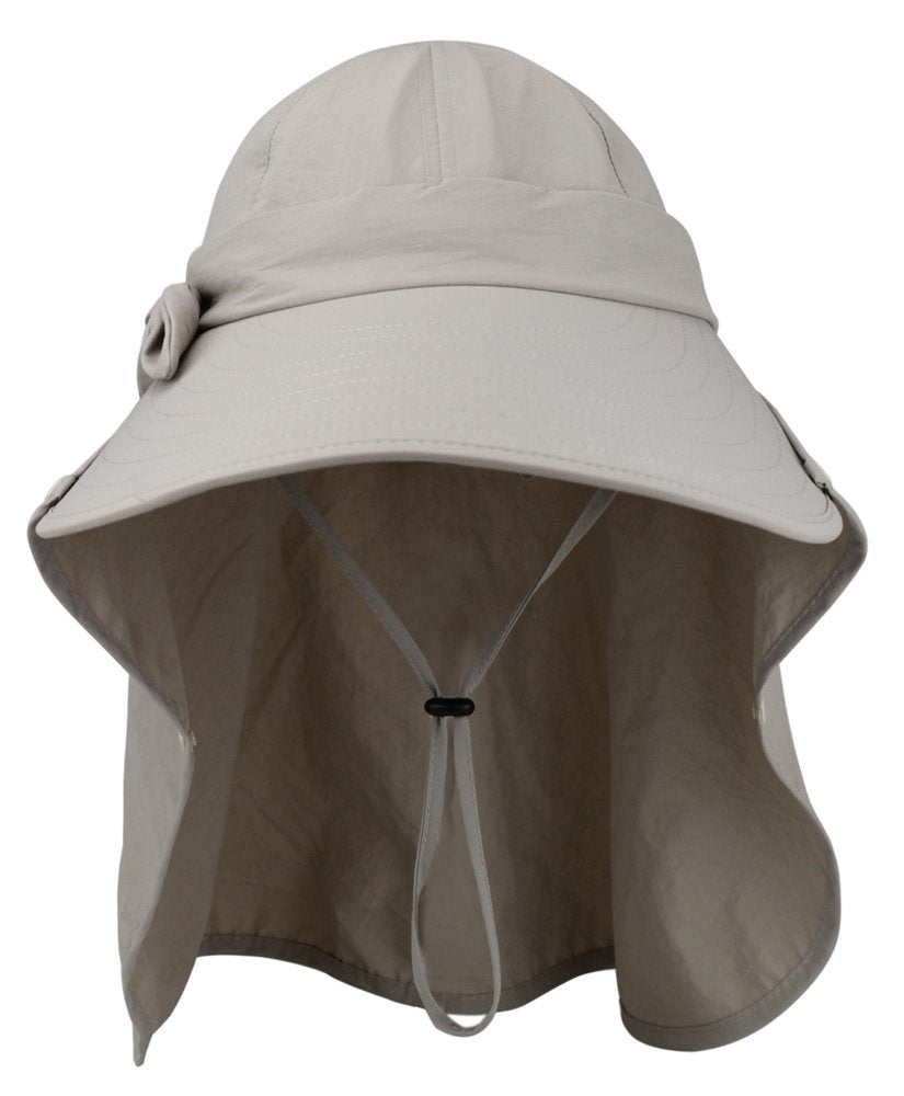 lenikis Women's UPF+50 Sun Visor Detachable Flap Hat Foldable Wide Brimmed UV Protection Face Mask Hat (Khaki)