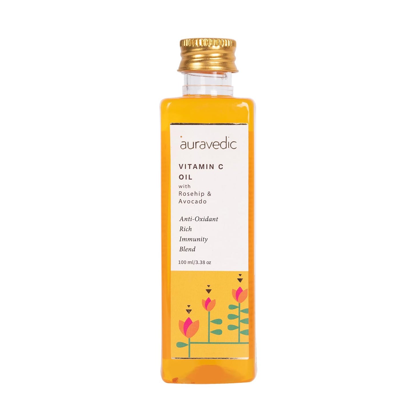 Auravedic Vitamin C Face Oil | with Rosehip, Avocado and Vitamin E | Natural & Organic Skin Moisturizer | Ayurvedic Facial Massage Oil for Soft, Smooth Skin | 3.38 Fl Oz (100ml)