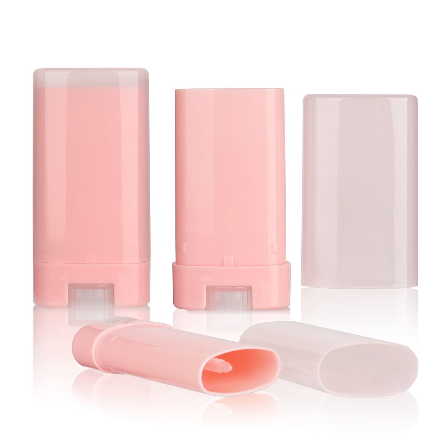 COSIDEA 25 PCS plastic empty 15g / 0.5 oz travel size Pink oval shaped lip balm tube mini deodorant containers 15ml lipstick tube Twist up hair wax container
