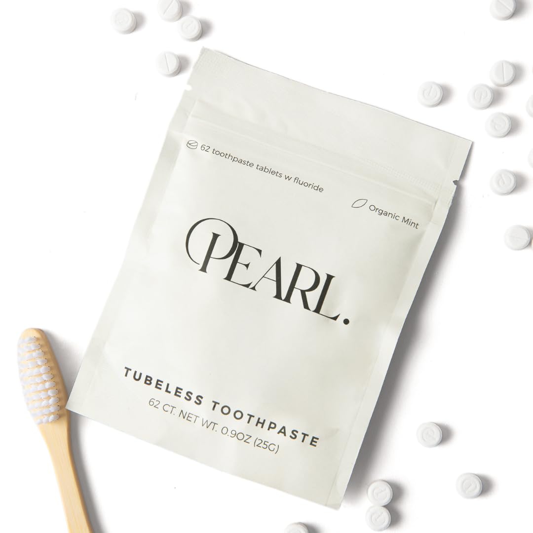 Starter Kit: The Pearl Jar & Fluoride Mint Toothpaste Tablets | Dentist Developed | Natural Whitening | TSA Approved | Reusable Packaging (Jar + 62 Tablets)