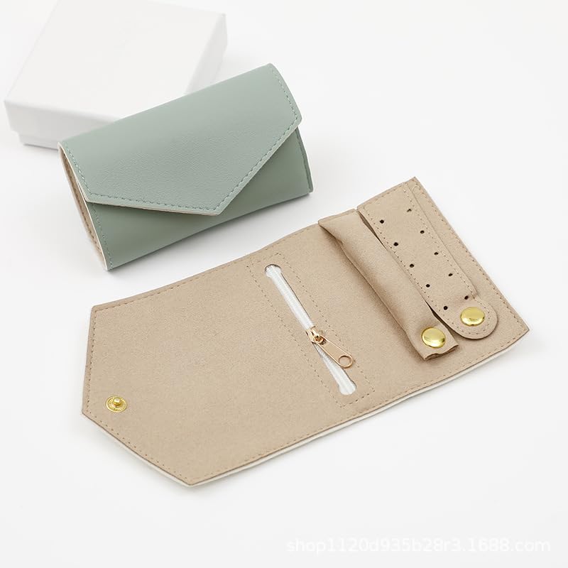 VICHILL Travel Jewelry Case Organizer, Foldable Jewelry Storage Roll for Earrings, Necklaces, Rings, Bracelets, Brooches (Green)