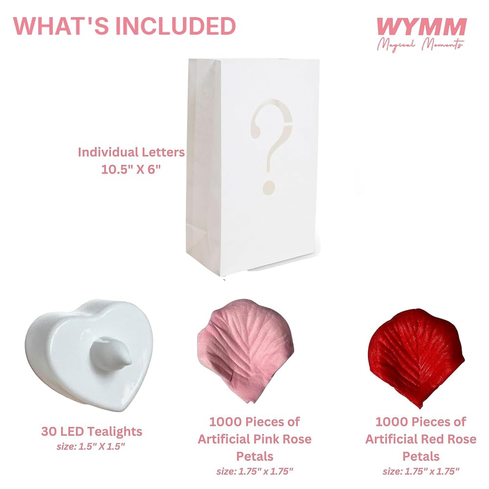 WYMM “MR & MRS” light up letters with Tealight Candles and Rose petals included. Luminary Paper Bags to be used as Wedding Decorations for Reception or as Newlywed Gift for the Honeymoon Suite
