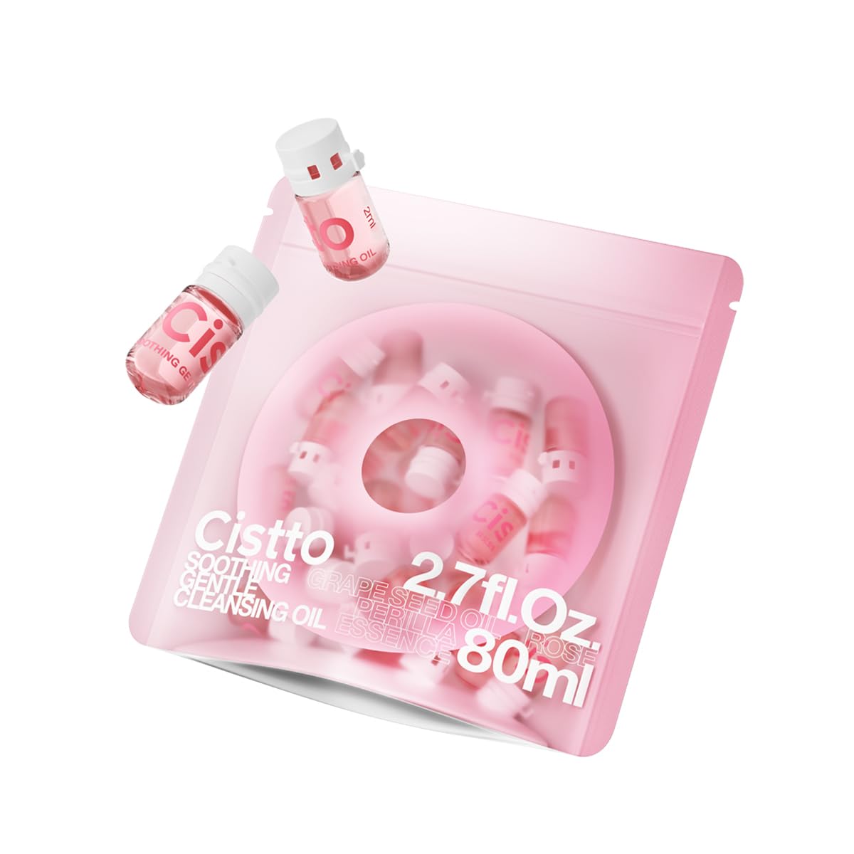 CISTTO Natural Cleansing Oil - Mini Lightweight Balancing Makeup Remover with Jojoba & Rose Oil, Non-Comedogenic, Travel Size 2ml x 40 Capsules for Oily Skin