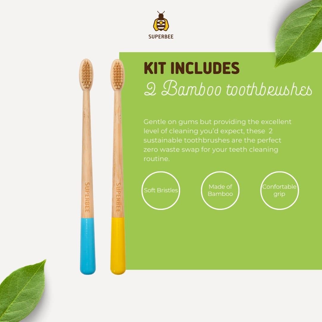 SuperBee Women Gift Box - Toothpaste Tablets, Natural Body scrubbers, Soft Bristles Bamboo toothbrushes, Make up Removal Pads, Beeswax wrap - Eco Friendly Gift, Housewarming Gift Christmas Women Day …