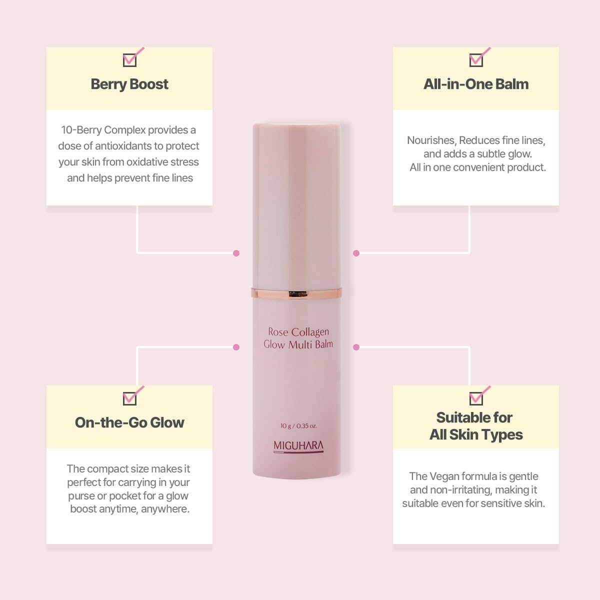 MIGUHARA Rose Collagen Glow Multi Balm | Korean Skincare | All-in-One Hydrating Multi Balm Stick (10g/0.35 oz.)