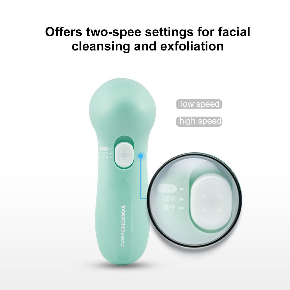 Electric Facial Cleansing Brush for Women, 3-in-1 Face Cleanser and Exfoliator Brush with 3 Brush Heads, 2 Speeds, Waterproof Spin Brush, Portable Travel Case (Green, Battery Operated)
