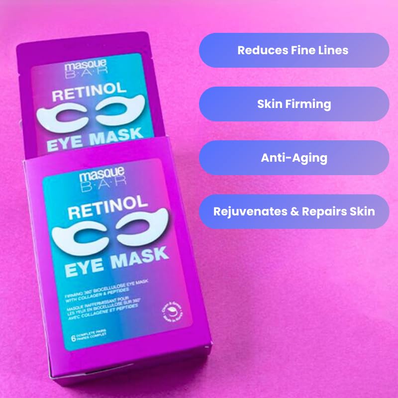 masque BAR 360 Eye Patch Retinol Eye Patches for Puffy Eyes and Dark Circles | Collagen Eye Mask Patches | Hyaluronic Acid Eye Masks | Korean Skin Care | K beauty Mask- 6pk
