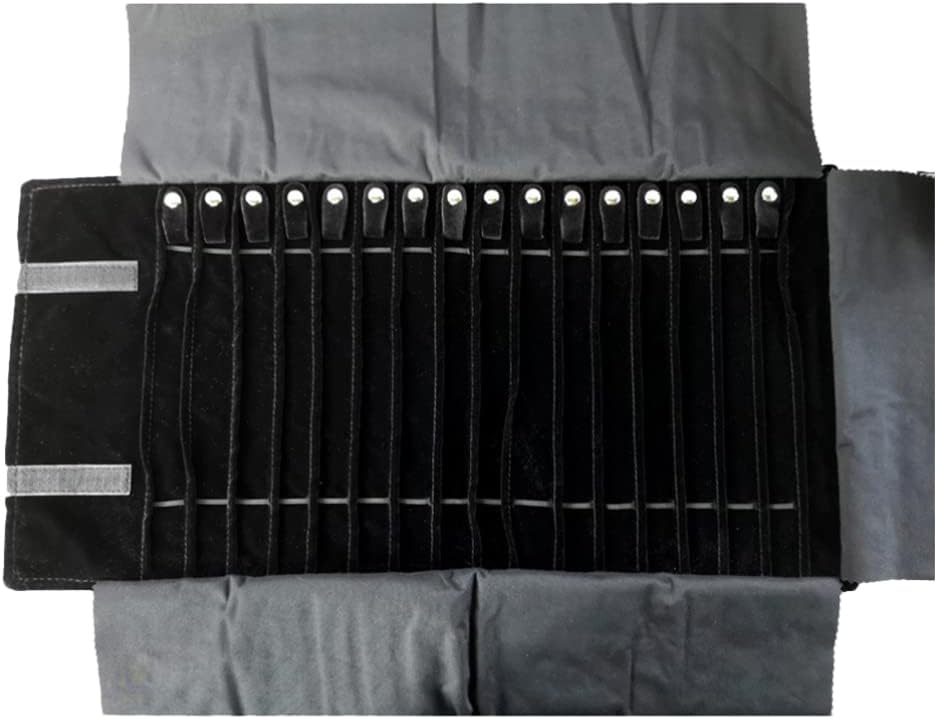 DOITOOL Jewelry Roll Organizer Travel Case: Travel Jewelry Case Roll Bag Organizer for Necklace Earrings Ring Bracelet, Jewelry Organizer, 16 Hook, Black