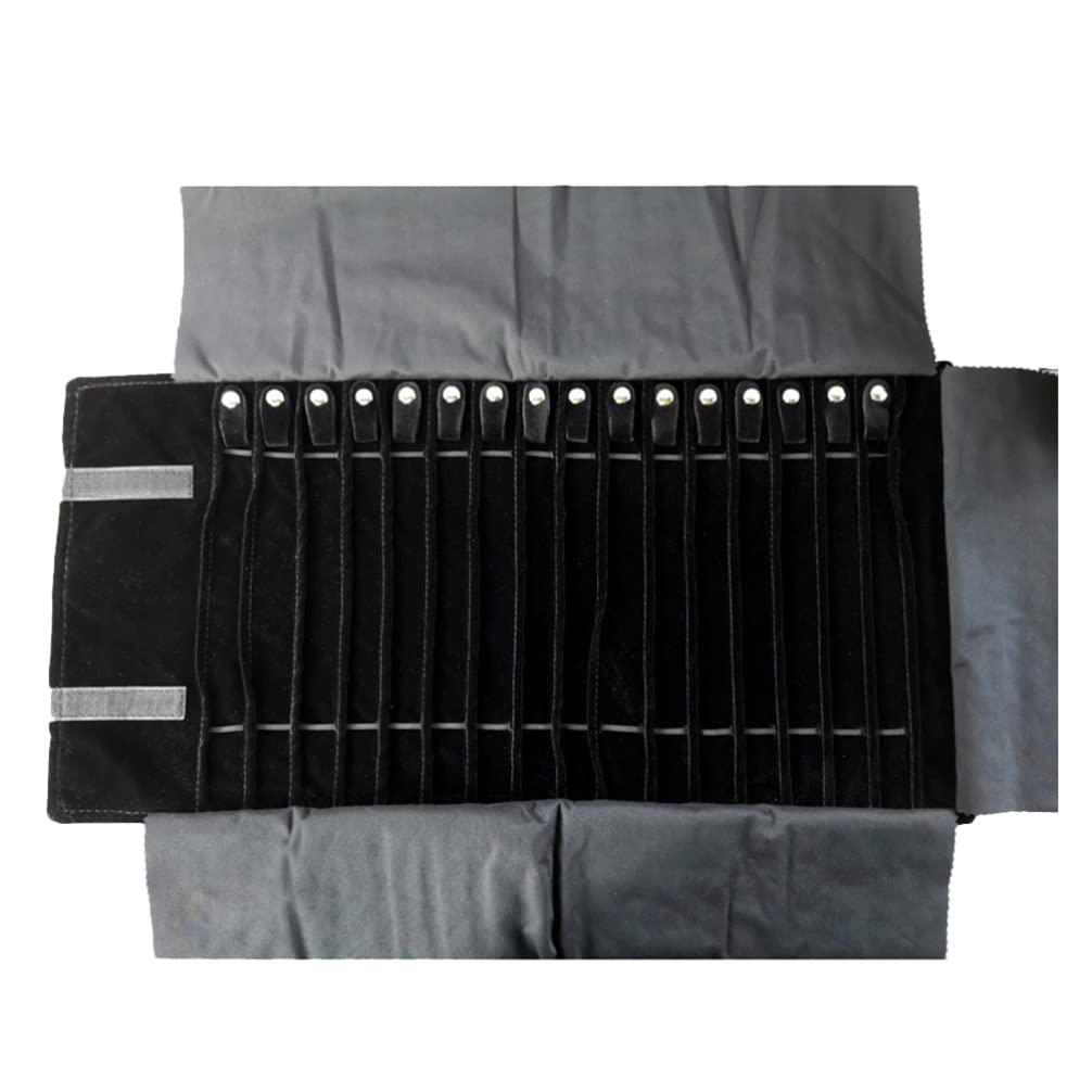 DOITOOL Jewelry Roll Organizer Travel Case: Travel Jewelry Case Roll Bag Organizer for Necklace Earrings Ring Bracelet, Jewelry Organizer, 16 Hook, Black