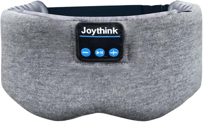 Joythink Sleep Mask Headphones Silk Wireless Bluetooth Headband Eye Mask for Side Sleepers Blackout for Airplane Travel Men Women Gray