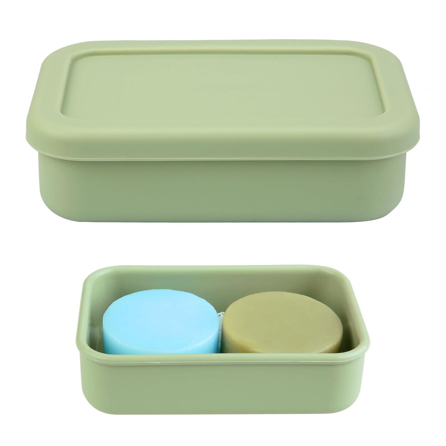 TITATI Large Travel Soap Case, Silicone Soap Holder with Drainage Tray, Portable Shampoo Bar Case for Shower, Camp, Gym (Pea Green)
