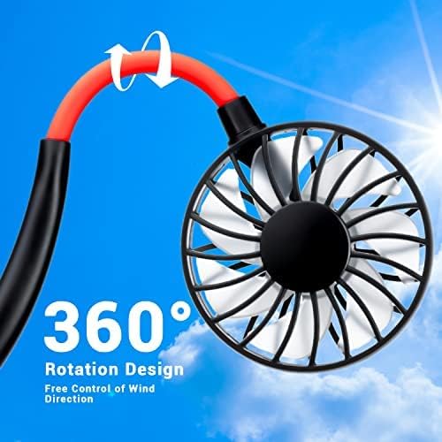 Portable Neck Fan Rechargeable Personal Hand-Free Fan Mini USB Wearable Neckband Sport Fan, 3 Speed Adjustable, 360 Degrees Free Rotation Perfect for Working, Traveling, Office, Reading (Black)
