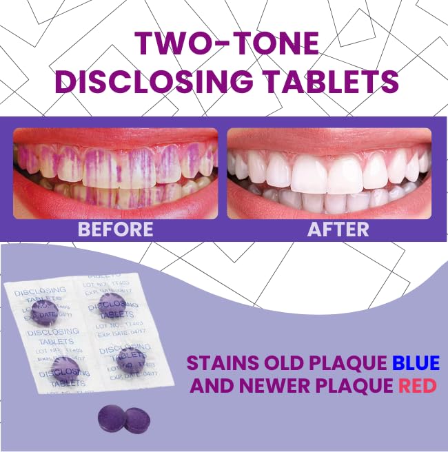 50 Tablets Dental Disclosing Tablets for Kids and Adults - Individually Wrapped Plaque Disclosing Solution - Safe & Effective Two-Tone Dental Cleaning