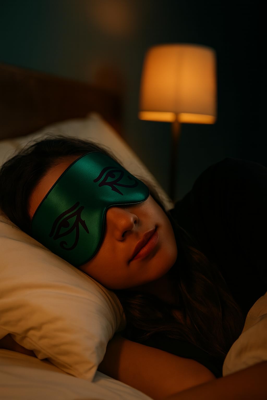 Silk Sleeping Mask Eye Cover for Men&Women Eye Masks for Sleeping Egyptian Eye of Horus Print Adjustable Soft Blindfold with Gift Box(Emerald Green-Adjustable Strap)