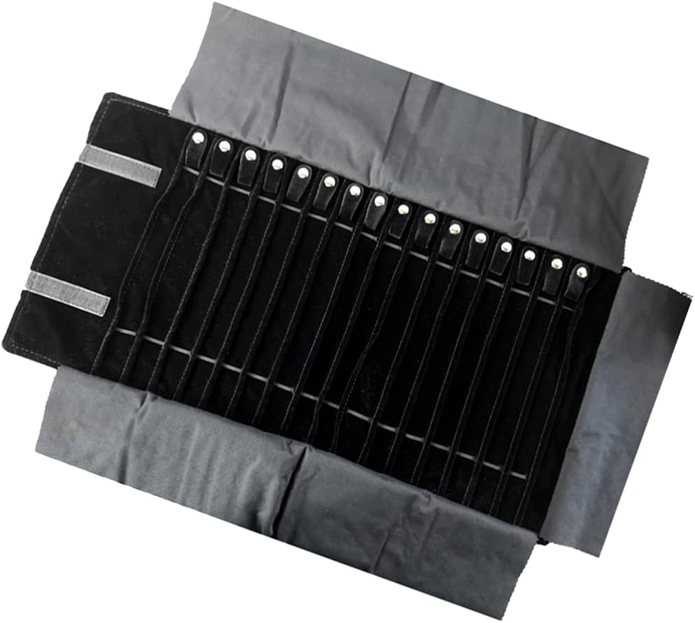 DOITOOL Jewelry Roll Organizer Travel Case: Travel Jewelry Case Roll Bag Organizer for Necklace Earrings Ring Bracelet, Jewelry Organizer, 16 Hook, Black