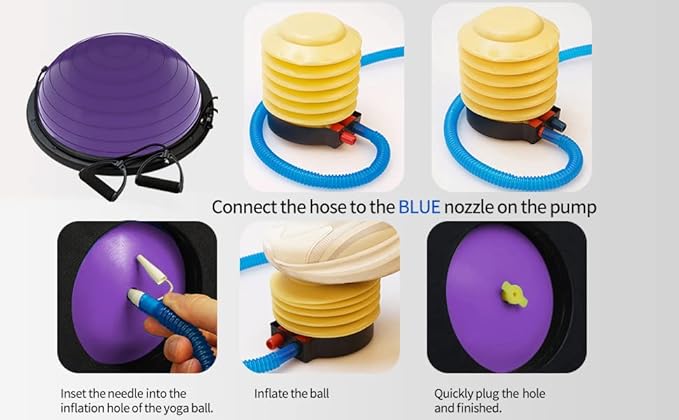 Balance Ball Trainer-Half Ball for Yoga with Resistance Band and Foot Pump, Improve Workout Half Balance Ball,Exercise Balance Ball for Stability Training and Home Gym
