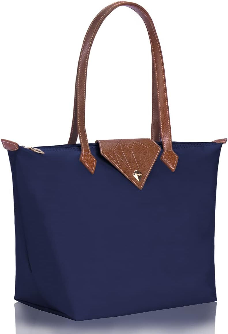 BOJLY Women Tote Bag,Stylish Waterproof Nylon Ladies Shoulder Bag, Folding Beach Travel Bag for Work,Shopping,Blue Large