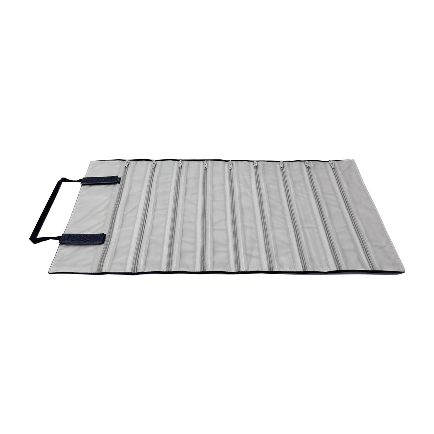 UnionPlus Velvet Travel Jewelry Case Roll Bag Organizer for Necklace, 9 Zipped Grids, Black and Grey