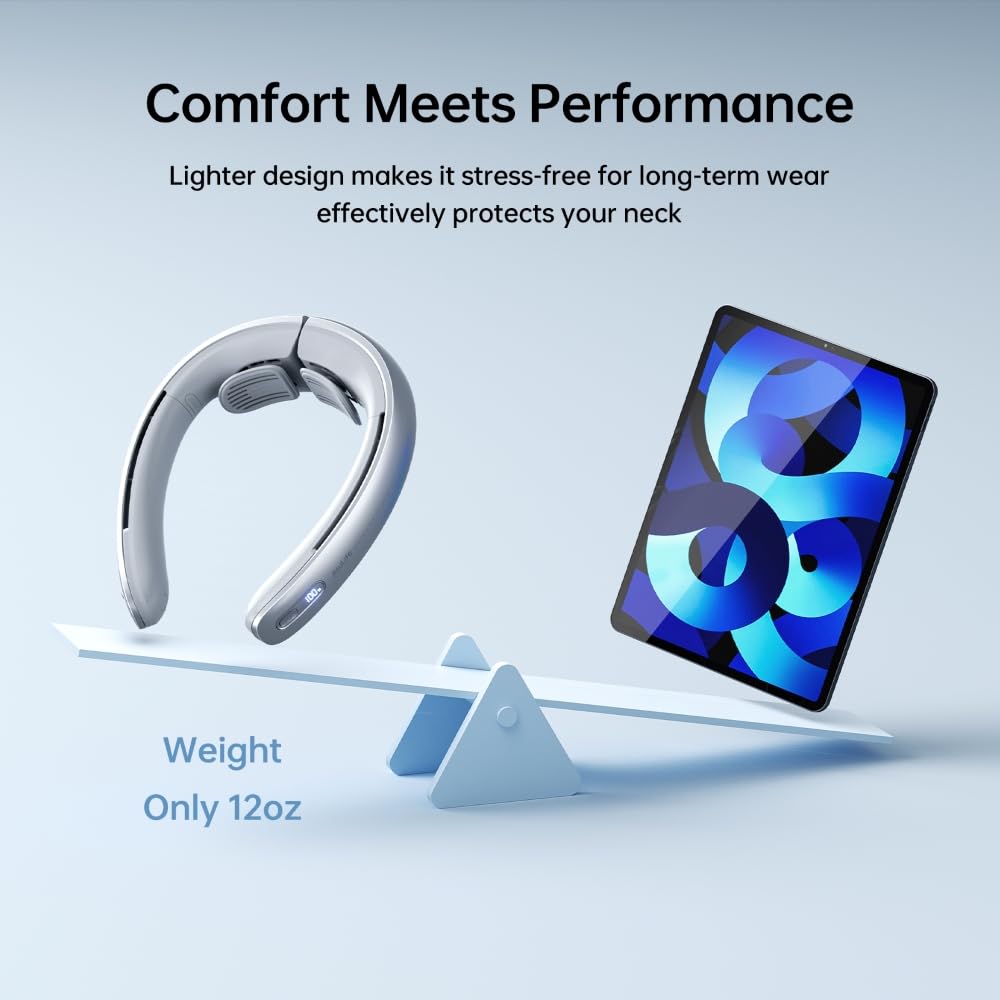 JISULIFE Portable Neck Fan, Upgraded 100 Speeds Personal Bladeless Fan Wearable with Neck Brace, LED Display, 5000mAh Rechargeable Battery Operated, Gifts for Women Men-Grey