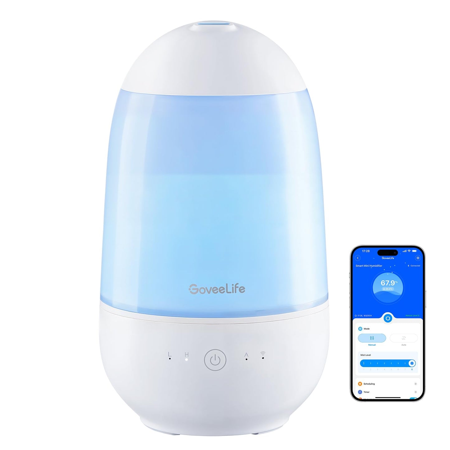 GoveeLife Humidifiers for Bedroom, Smart Cool Mist Air Humidifier for Baby, Nursery, Plants, Easy to Clean & Top Fill Ultrasonic Humidifier with APP & Voice Control, Essential Oil Diffuser, Nightlight