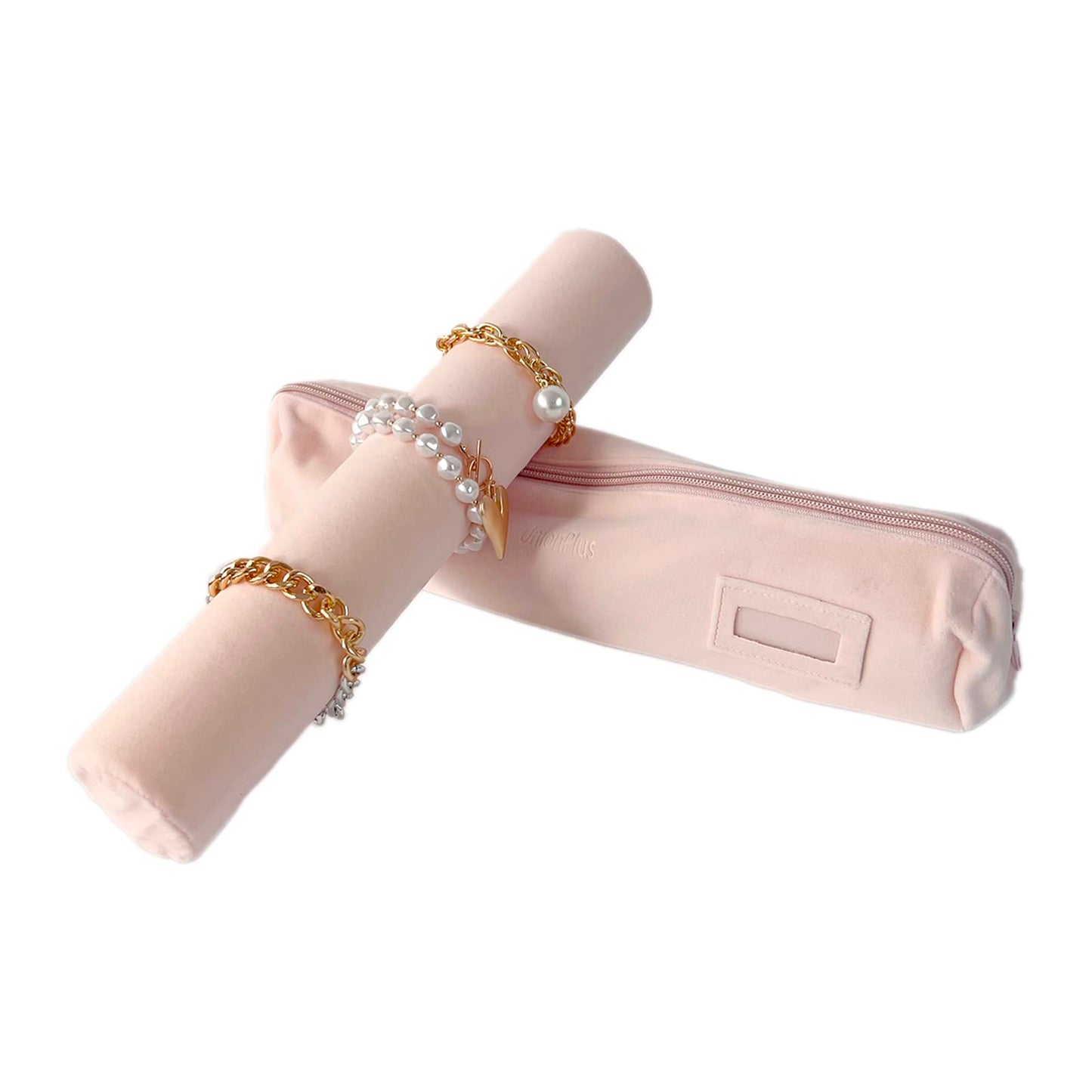 UnionPlus Velvet Jewelry Roll Bag for Brackets Bangles Watches, Great Jewelry Organizer for Travel, Pink