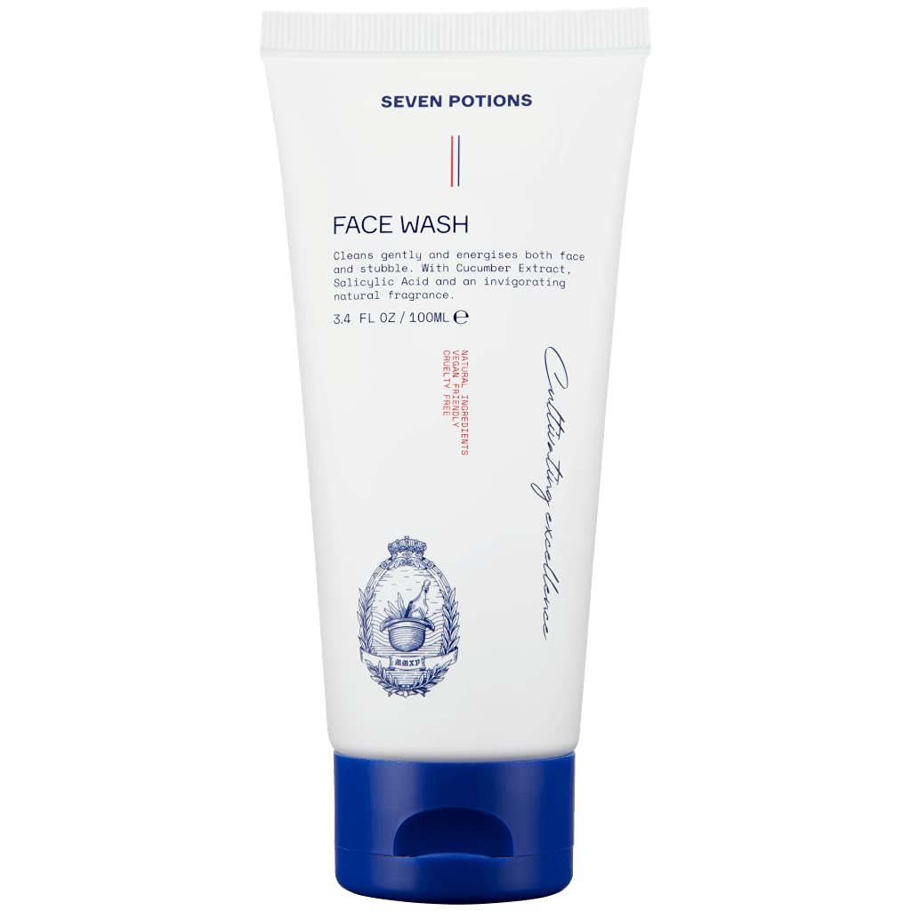 SEVEN POTIONS Face Wash for Men 3.4 FL OZ – Gentle Facial Cleanser For All Skin Types – Maintain Skin’s Moisture, Hydration, Healthy Appearance – Natural, Vegan, Cruelty Free