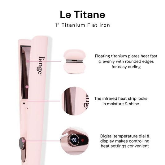 L'ANGE HAIR Le Titane Titanium Flat Iron | Hair Straightener with Curved Edges for Versatile Styling | Dual Voltage Flat Iron with Infrared Heat & Adjustable Temperature | 1" Blush