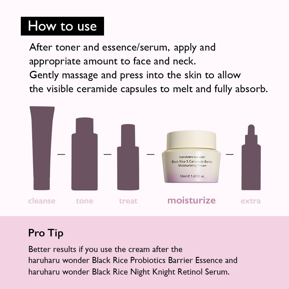 HARUHARU wonder Black Rice 5 Ceramide Barrier Moisturizing Cream, Daily Skin Barrier Care, Long-Lasting Hydration, Soothing & Nourishing, Ceramide Capsules, Korean Skincare, 1.69 fl.oz